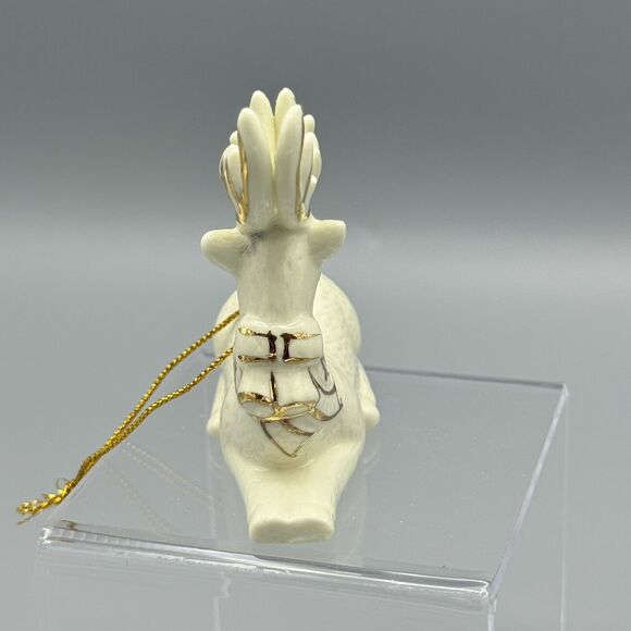 Vtg Ceramic Reindeer Christmas Ornament Gold Gild Accents Holiday Deer Unmarked - Picture 10 of 10